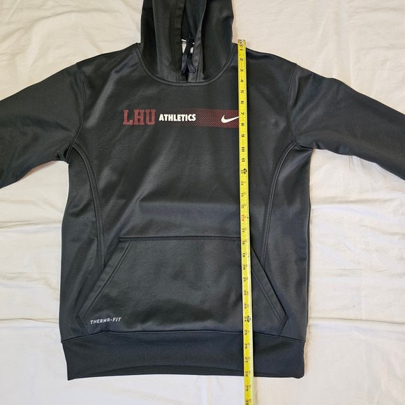 Nike thermafit black fleece  hoodie with LHU logo. Preowned in a men's sz small. - Picture 10 of 11
